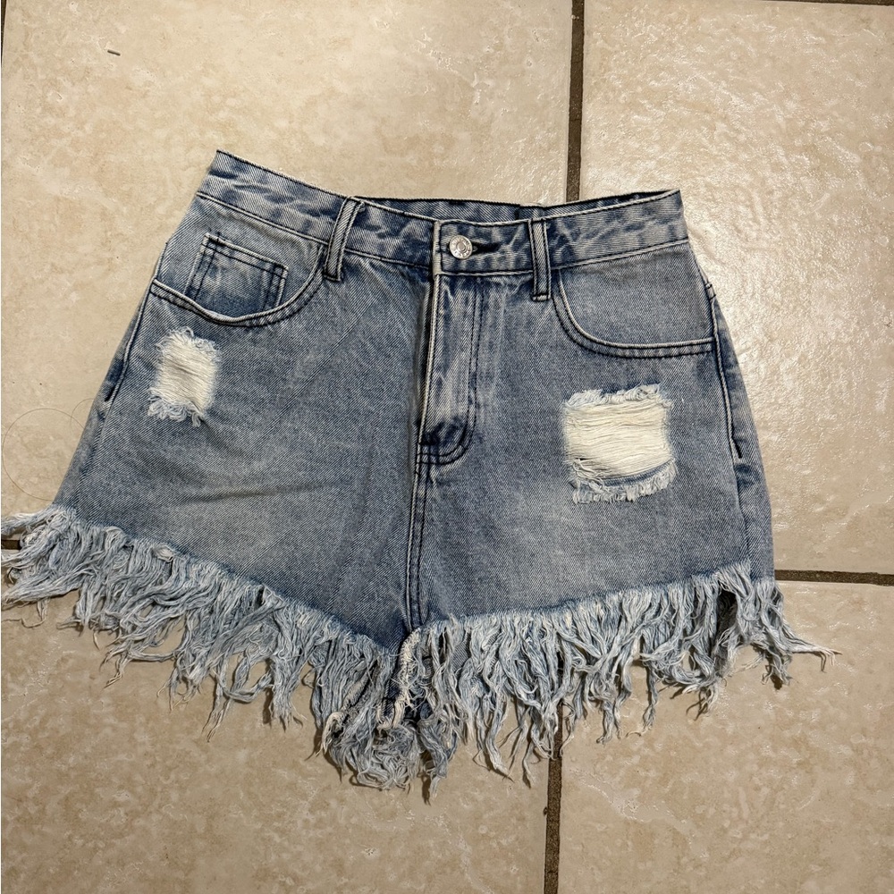SHEIN Blue Distressed Jean Shorts